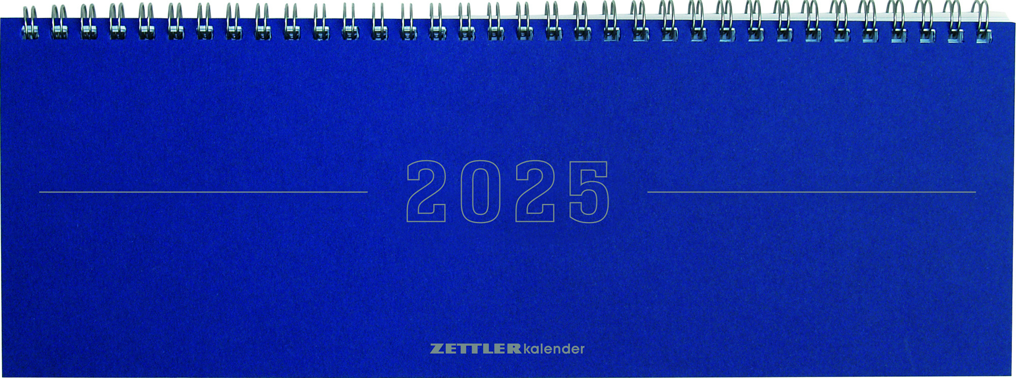 Zettler - Tisch-Querkalender Papyrus 2025 blau, 29,7x10,5cm, Bürokalender mit 112 Seiten, Monatsübersicht, Notizbereich, Mondphasen, Jahresübersicht, Ringbindung und deutsches Kalendarium main product photo