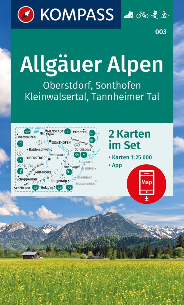 KOMPASS Wanderkarten-Set 003 Allgäuer Alpen, Oberstdorf, Sonthofen, Kleinwalsertal, Tannheimer Tal (2 Karten) 1:25.000 main product photo