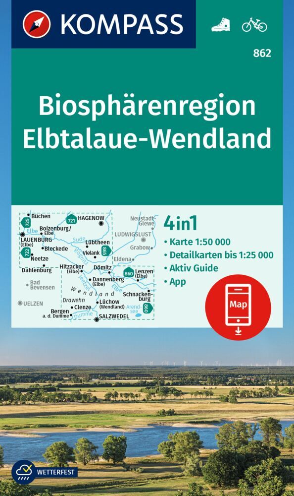 KOMPASS Wanderkarte 862 Biosphärenregion Elbtalaue-Wendland 1:50.000 main product photo