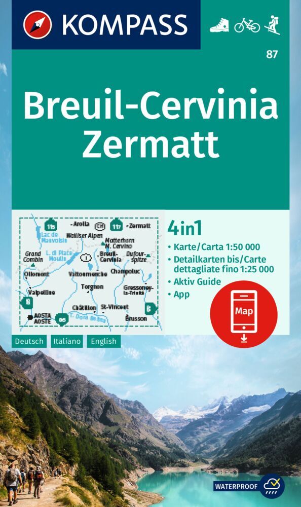 KOMPASS Wanderkarte 87 Breuil-Cervinia, Zermatt 1:50.000 main product photo