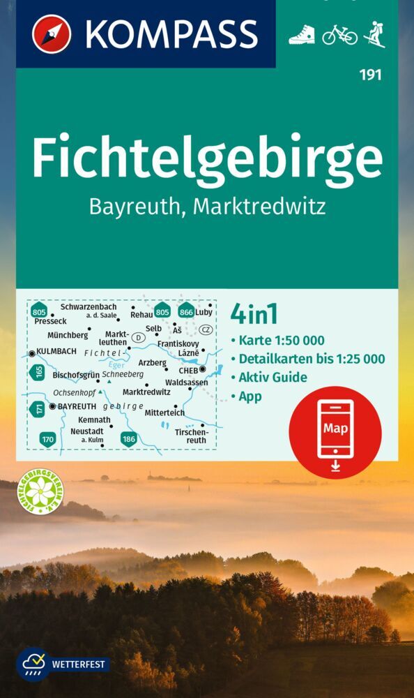 KOMPASS Wanderkarte 191 Fichtelgebirge, Bayreuth, Marktredwitz 1:50.000 main product photo