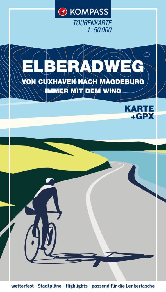 KOMPASS Fahrrad-Tourenkarte Elberadweg von Cuxhaven nach Magdeburg 1:50.000 main product photo