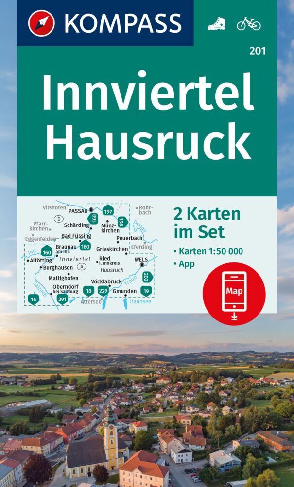 KOMPASS Wanderkarten-Set 201 Innviertel, Hausruck (2 Karten) 1:50.000 main product photo