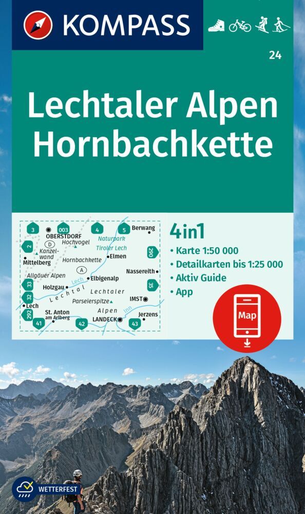 KOMPASS Wanderkarte 24 Lechtaler Alpen, Hornbachkette 1:50.000 main product photo