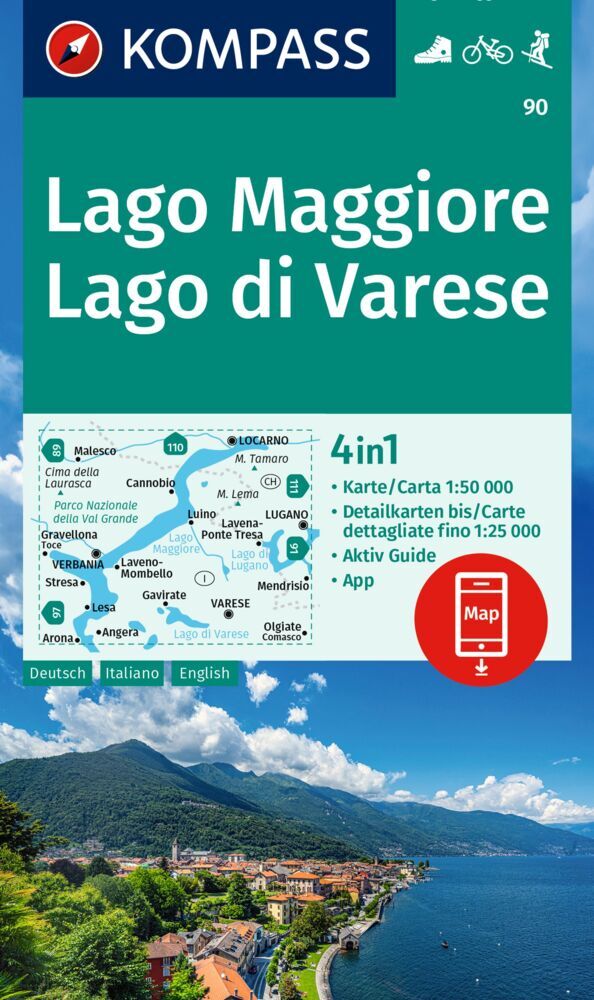 KOMPASS Wanderkarte 90 Lago Maggiore, Lago di Varese 1:50.000 main product photo
