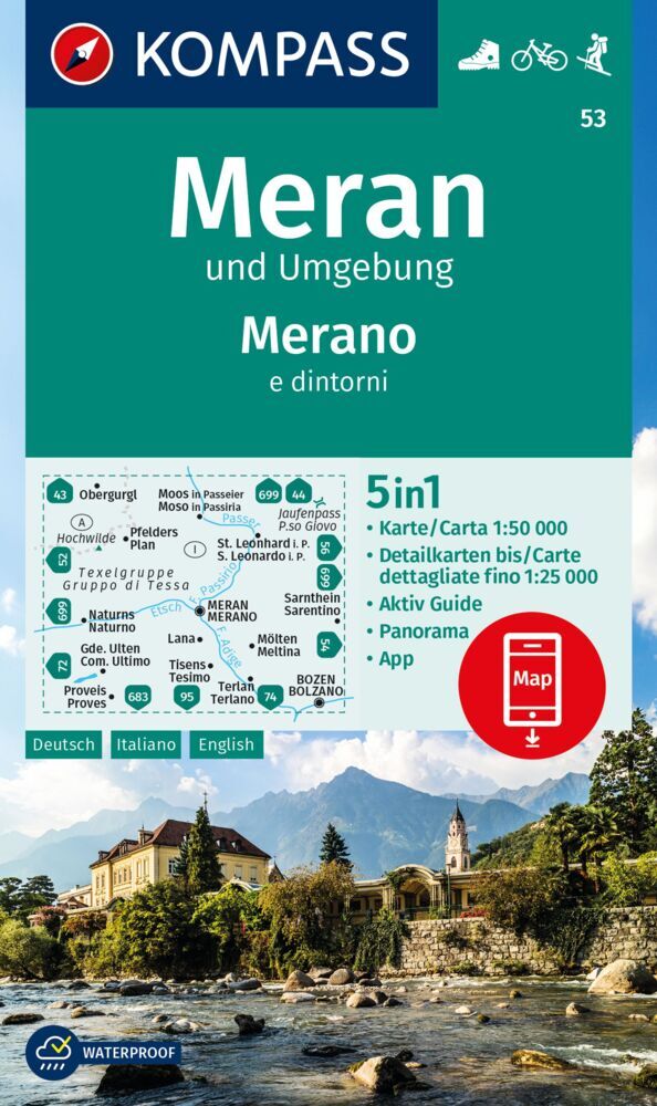 KOMPASS Wanderkarte 53 Meran und Umgebung / Merano e dintorni 1:50.000 main product photo