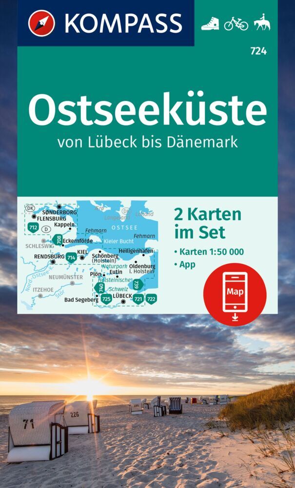 KOMPASS Wanderkarten-Set 724 Ostseeküste von Lübeck bis Dänemark (2 Karten) 1:50.000 main product photo