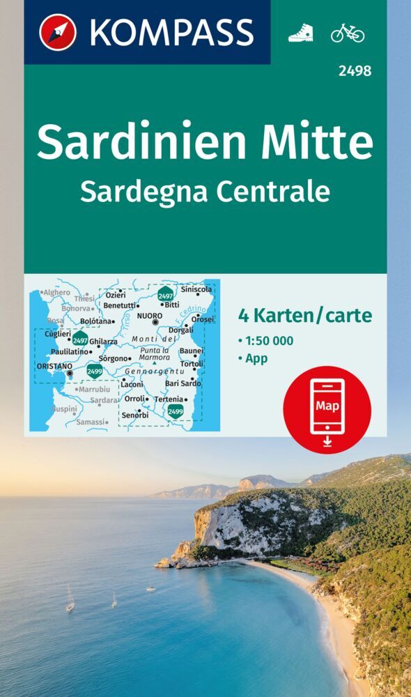 KOMPASS Wanderkarten-Set 2498 Sardinien Mitte / Sardegna Centrale (4 Karten) 1:50.000 main product photo