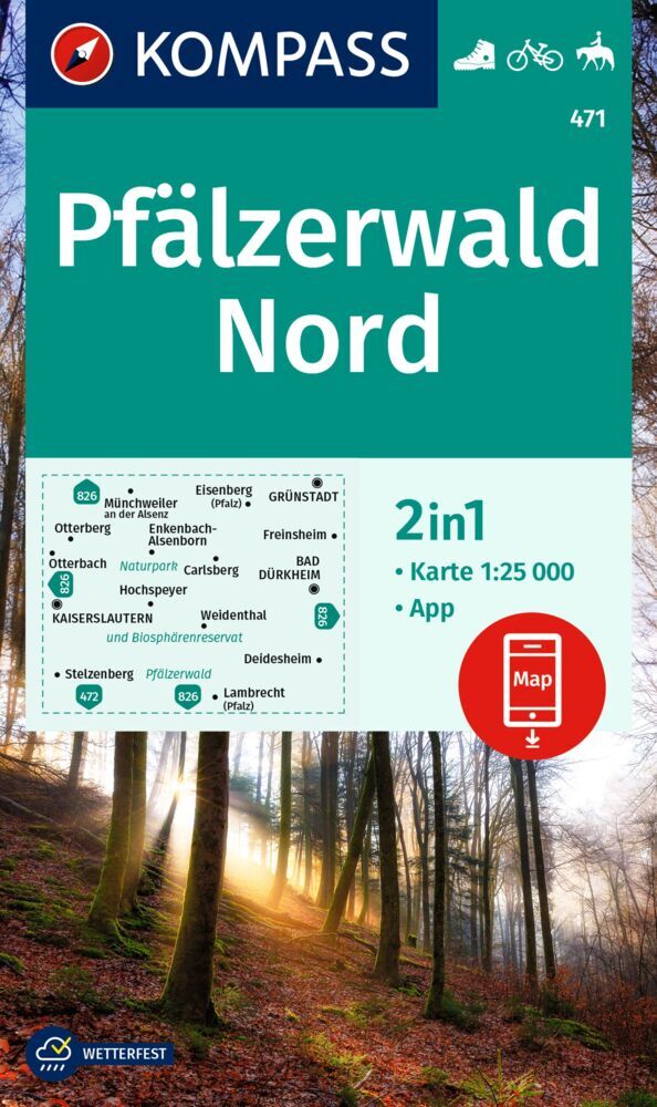 KOMPASS Wanderkarte 471 Pfälzerwald Nord 1:25.000 main product photo