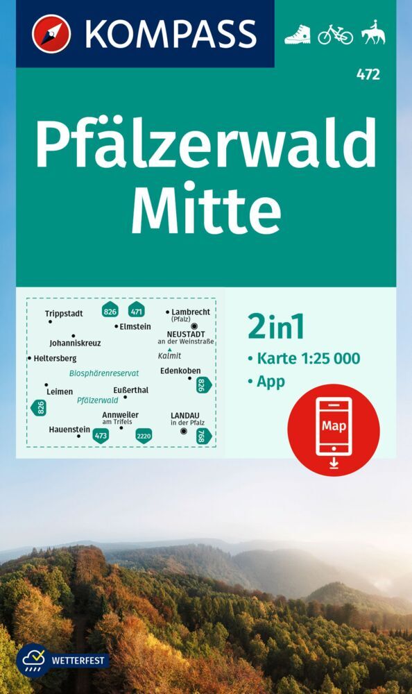 KOMPASS Wanderkarte 472 Pfälzerwald Mitte 1:25.000 main product photo