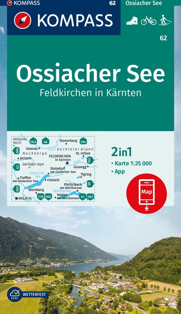 KOMPASS Wanderkarte 62 Ossiacher See, Feldkirchen in Kärnten 1:25.000 main product photo