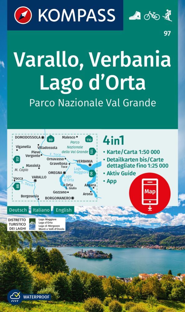 KOMPASS Wanderkarte 97 Varallo, Verbania, Lago d'Orta, Parco Nazionale Val Grande 1:50.000 main product photo