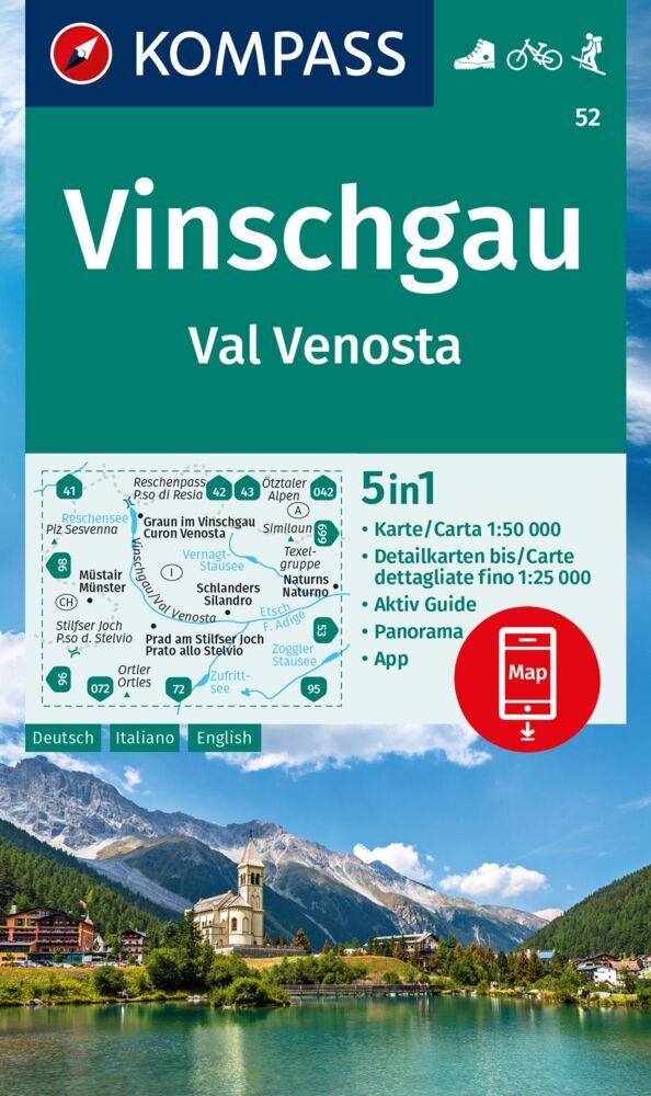 KOMPASS Wanderkarte 52 Vinschgau / Val Venosta 1:50.000 main product photo