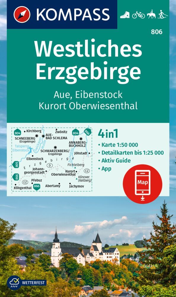 KOMPASS Wanderkarte 806 Westliches Erzgebirge, Aue, Eibenstock, Kurort Oberwiesenthal 1:50.000 main product photo