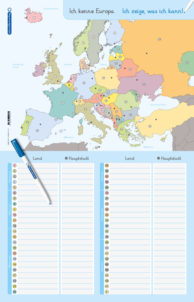 Ich kenne Europa - Länder und Hauptstädte - Lerntafel mit Stift main product photo