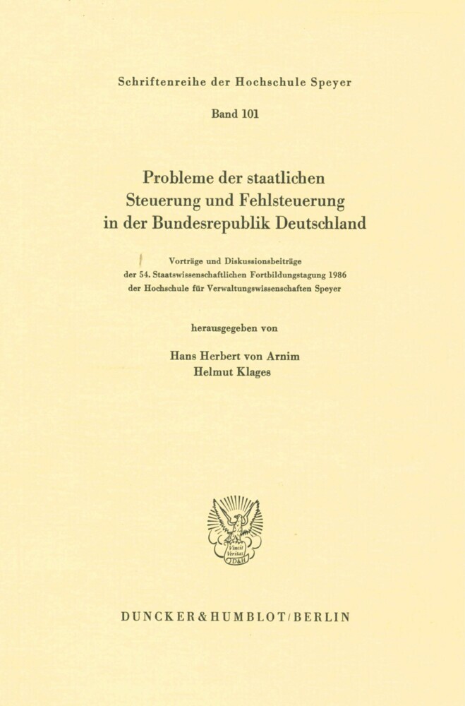 Probleme der staatlichen Steuerung und Fehlsteuerung in der Bundesrepublik Deutschland. main product photo