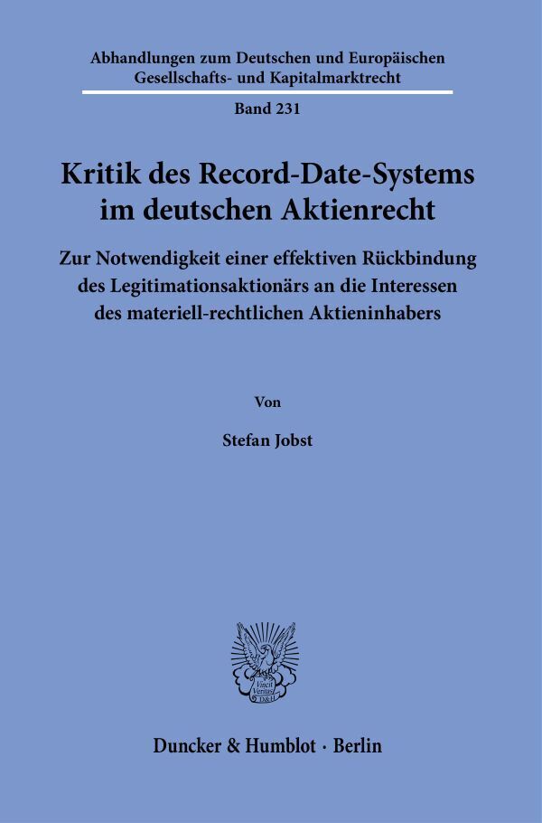 Kritik des Record-Date-Systems im deutschen Aktienrecht. main product photo