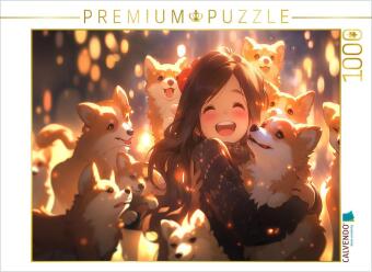 CALVENDO Puzzle Manga Illustration - Mädchen mit Hunde Welpen | 1000 Teile Lege-Größe 64x48cm Foto-Puzzle für glückliche Stunden