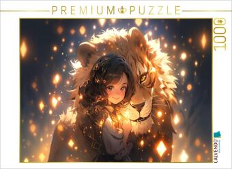 CALVENDO Puzzle Manga Illustration - Mädchen mit Löwen | 1000 Teile Lege-Größe 64x48cm Foto-Puzzle für glückliche Stunden