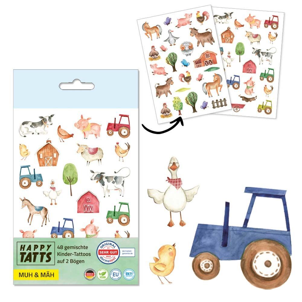 HAPPY TATTS, Kinder-Tattoos, 'Muh & Mäh' (48 Stk.) main product photo