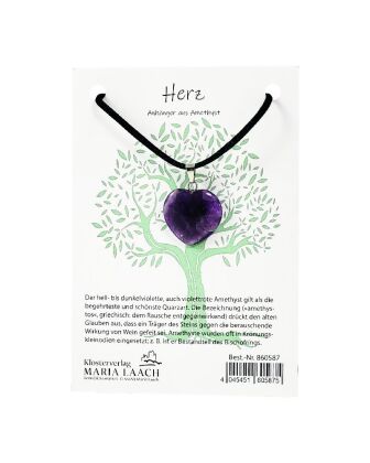 Halsanhänger Herz Amethyst, 2 cm, mit Schnur auf Kärtchen
