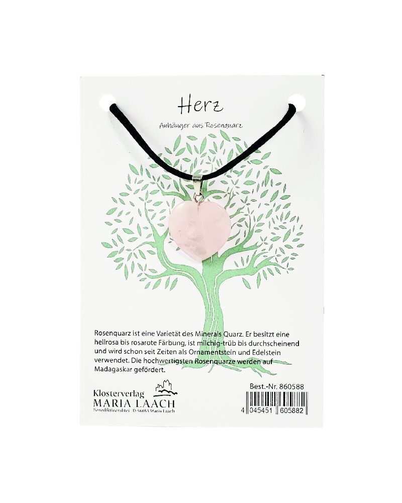 Halsanhänger Herz Rosenquarz, 2 cm, mit Schnur auf Kärtchen main product photo