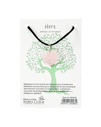 Halsanhänger Herz Rosenquarz, 2 cm, mit Schnur auf Kärtchen