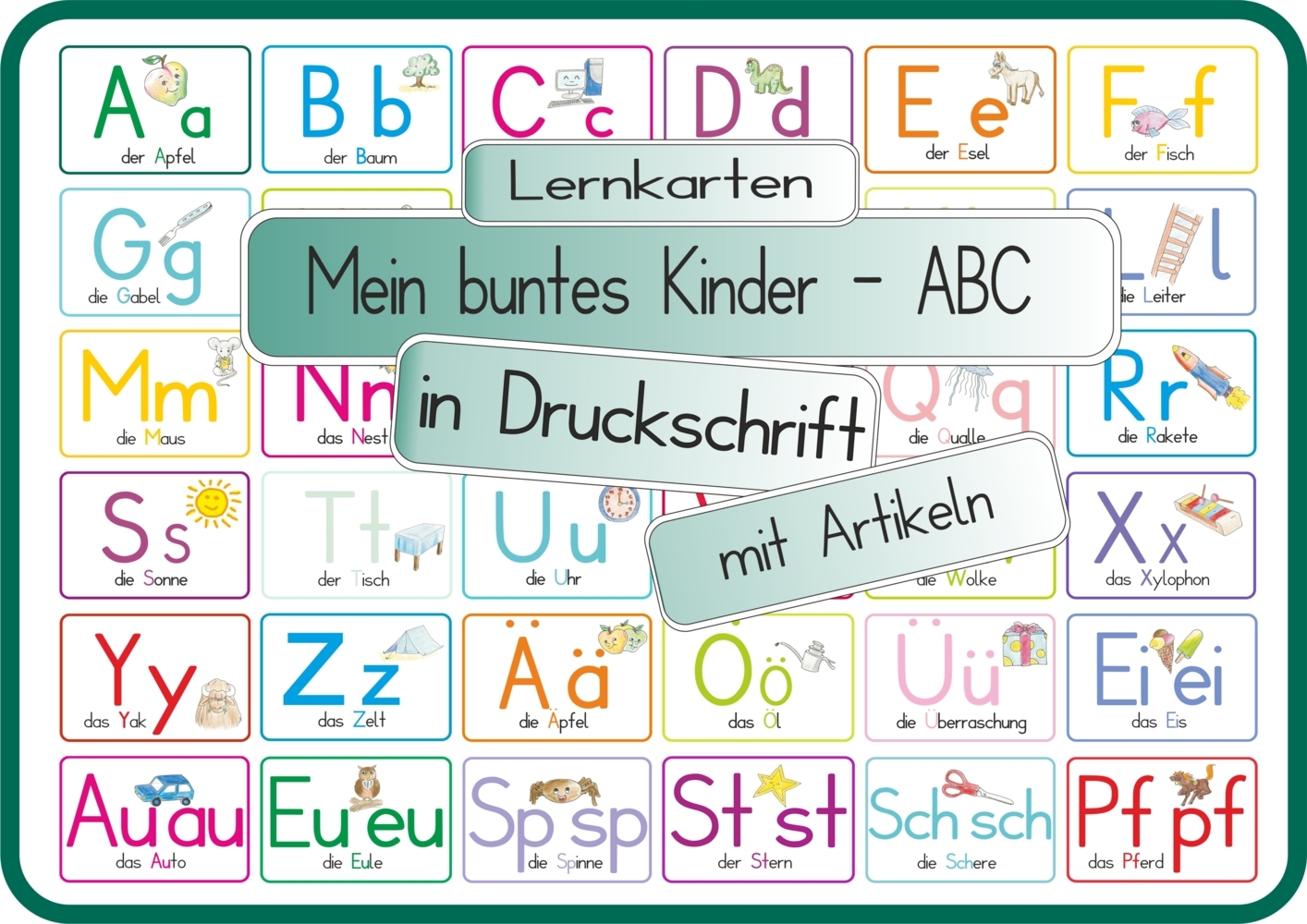 Mein buntes Kinder-ABC Druckschrift mit Artikeln, Umlauten, Doppellauten und Sp, St, Sch und Pf main product photo