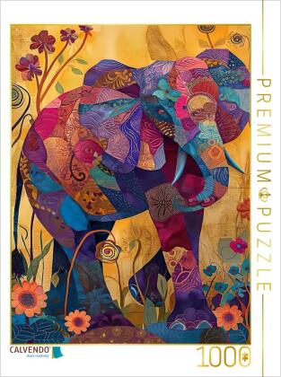 CALVENDO Puzzle Farbenfroher Elefant | 1000 Teile Lege-Größe...