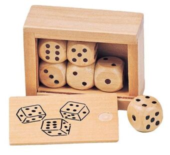 Würfelkasten mit 6 Holzwürfeln