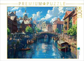 CALVENDO Puzzle Märkte am Kanal - Anime Zeichentrick | 1000 Teile Lege-Größe 64x48cm Foto-Puzzle für glückliche Stunden