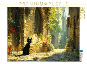 CALVENDO Puzzle Schwarze Katze - Anime Zeichentrick | 1000 Teile Lege-Größe 64x48cm Foto-Puzzle für glückliche Stunden