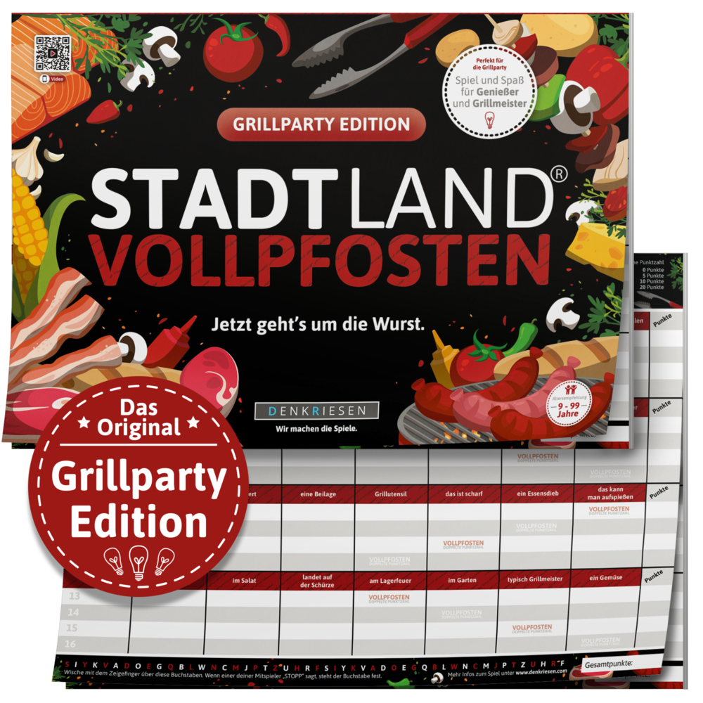 DENKRIESEN - STADT LAND VOLLPFOSTEN® - GRILLPARTY EDITION - "Jetzt geht's um die Wurst." - A4 main product photo