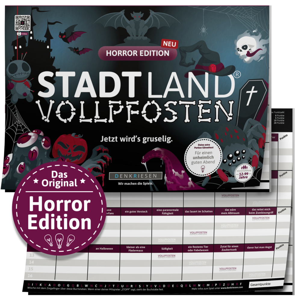 DENKRIESEN - STADT LAND VOLLPFOSTEN® - HORROR EDITION - "Jetzt wird's gruselig." - A4 main product photo