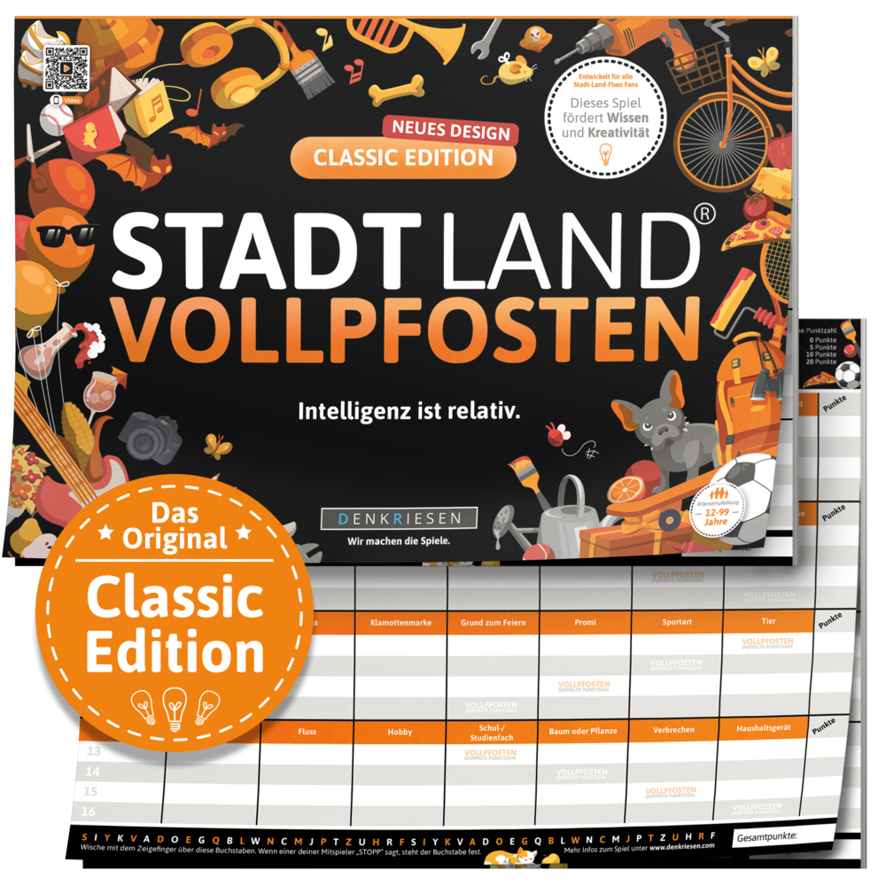 DENKRIESEN - STADT LAND VOLLPFOSTEN® - CLASSIC EDITION - "Intelligenz ist relativ." - A4 main product photo