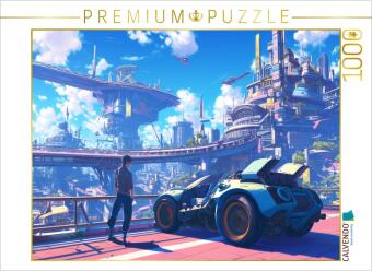 CALVENDO Puzzle Modernes Auto in moderner Stadt im Anime Stil | 1000 Teile Lege-Größe 64x48cm Foto-Puzzle für glückliche Stunden