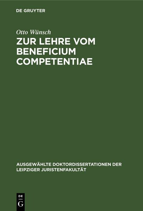 Zur Lehre vom Beneficium Competentiae main product photo