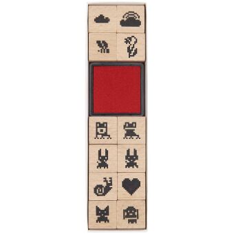 Stempelset Futschikato, Pixel, FSC 100%, 12 Stempel, 1 Stempelkissen