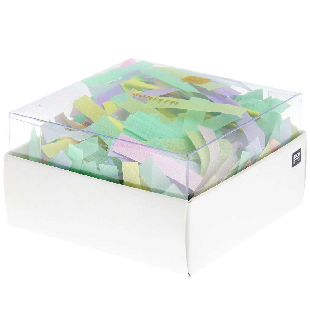 Krepp Konfetti, Regenbogen Pastell Mix, 15g, FSC MIX, 7 x 35 mm, 25g/m² main product photo