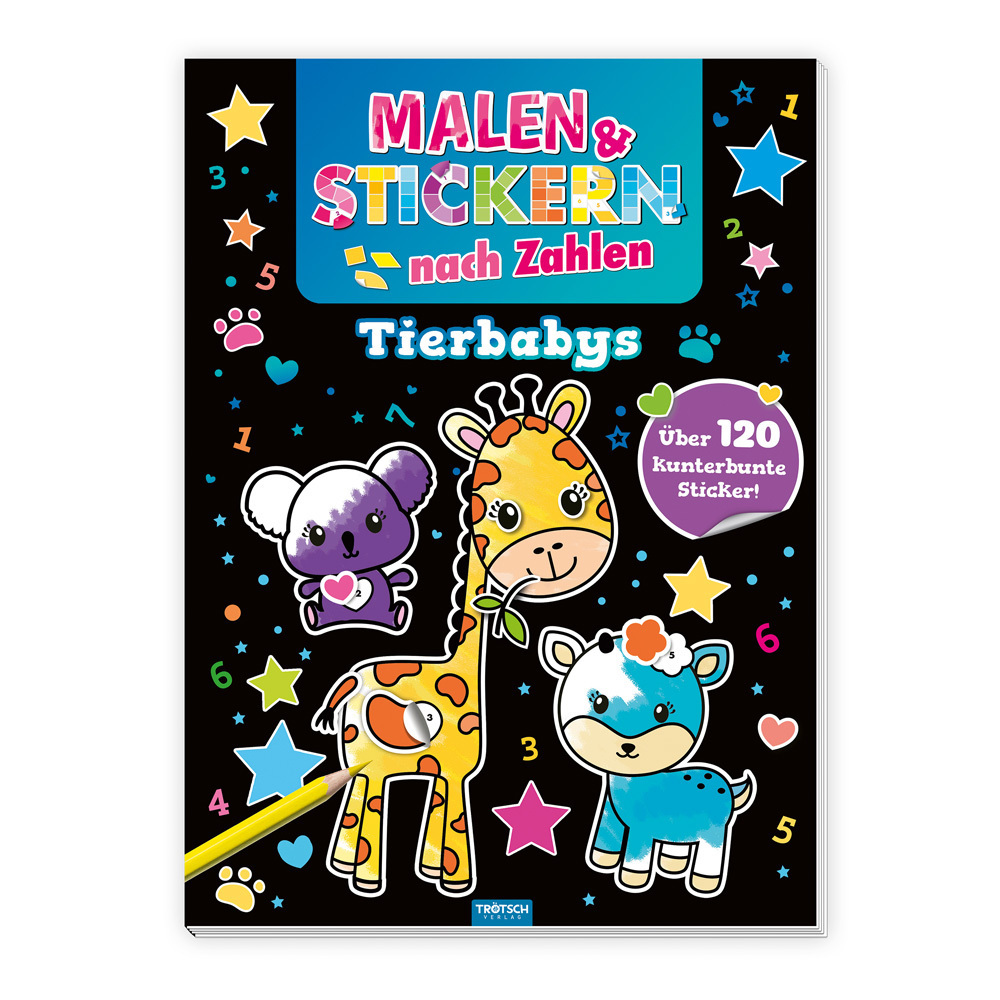 Trötsch Beschäftigungsbuch Malbuch Malen und Stickern nach Zahlen Tierbabys main product photo