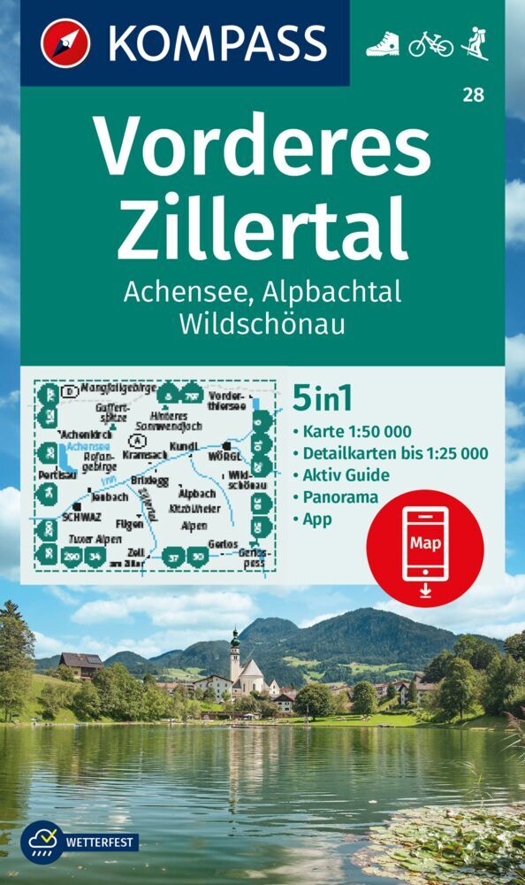 KOMPASS Wanderkarte 28 Vorderes Zillertal 1:50.000 main product photo