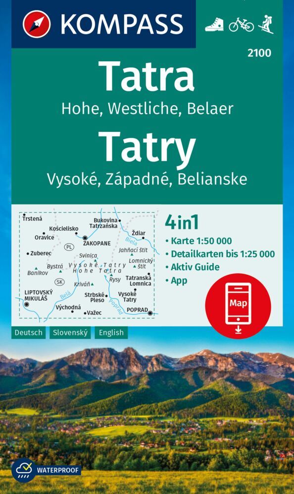 KOMPASS Wanderkarte 2100 Tatra, Hohe, Westliche, Belaer, Tatry, Vysoké, Západné, Belianske 1:50.000 main product photo