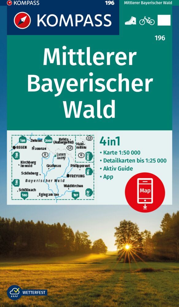 KOMPASS Wanderkarte 196 Mittlerer Bayerischer Wald 1:50.000 main product photo