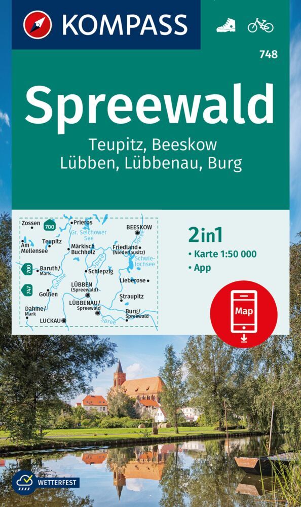 KOMPASS Wanderkarte 748 Spreewald, Teupitz, Beeskow, Lübben, Lübbenau, Burg 1:50.000 main product photo