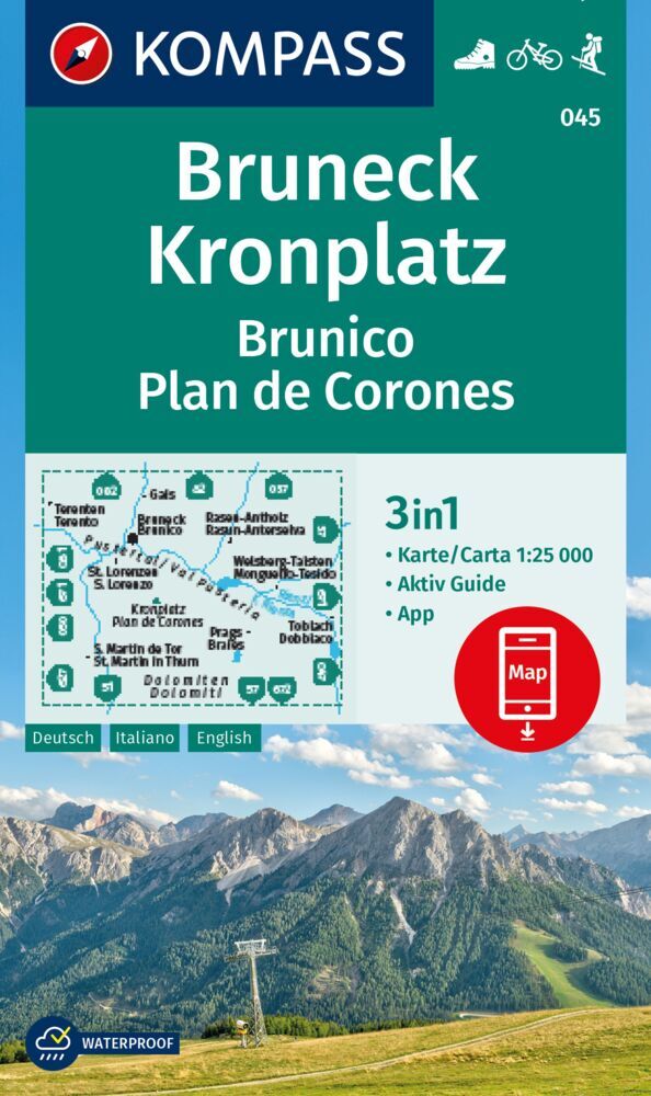KOMPASS Wanderkarte 045 Bruneck, Kronplatz / Brunico, Plan de Corones 1:25.000 main product photo