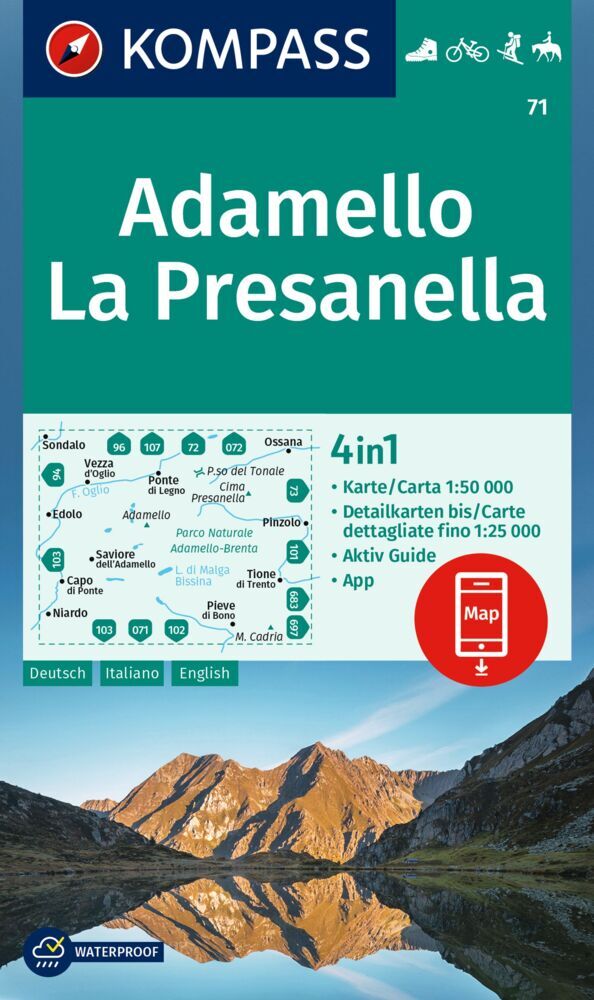 KOMPASS Wanderkarte 71 Adamello, La Presanella 1:50.000 main product photo