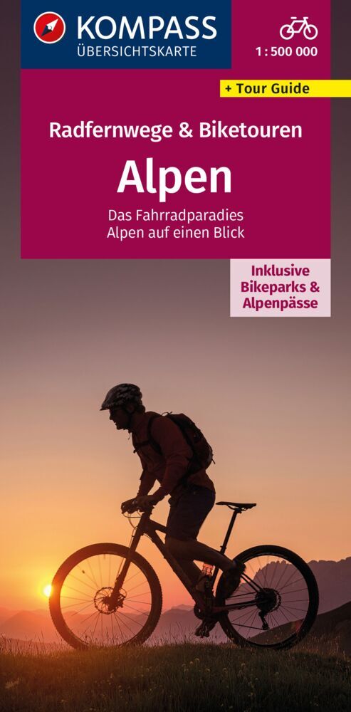 KOMPASS Radfernwegekarte Radfernwege & Biketouren Alpen - Übersichtskarte 1:500.000 main product photo