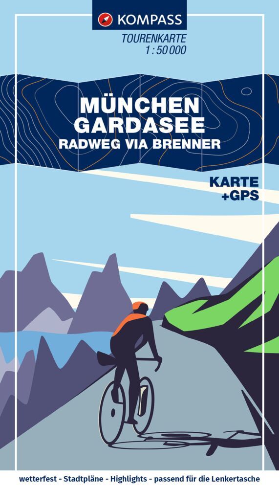 KOMPASS Fahrrad-Tourenkarte München - Gardasee, Radweg via Brenner 1:50.000 main product photo