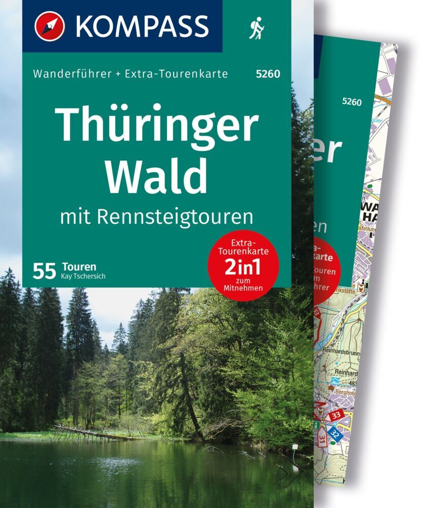 KOMPASS Wanderführer Thüringer Wald mit Rennsteigtouren, 55 Touren mit Extra-Tourenkarte main product photo
