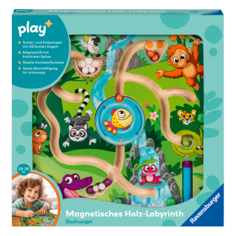 Play+ Magnetisches Holz-Labyrinth: Dschungel